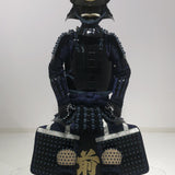 【O-058】Navy Blue Thread Laced Black Okegawa Two-Piece Cuirass Armor with Kuwagata Crest：紺糸威黒桶側二枚胴具足（鍬形）