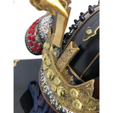 【O-013-K】Deep navy blue thread laced fur pull two-piece cuirass armor (helmet only)：紺糸威毛引二枚胴（兜のみ）