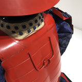 【O-062】Two-Piece Armor with Red Barrel Shoulder Guards, Deep Navy Blue Lacing, and Hand-Painted Lacquer Finish：濃紺糸威赤桶側二枚胴具足（手時代塗）