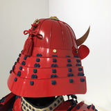 【O-061】Deep navy blue thread laced red barrel shoulder guards two-piece cuirass armor：濃紺糸威赤桶側二枚胴具足