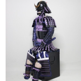 【O-056】Purple thread laced chest-fastened black barrel shoulder guards two-piece cuirass armor：紫糸威胸取黒桶側二枚胴具足
