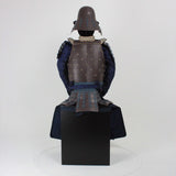【O-053】Dark blue thread laced iron rusted riveted two-piece cuirass armor with head-shaped helmet：紺糸威鉄錆笠鋲二枚胴具足（頭形兜）