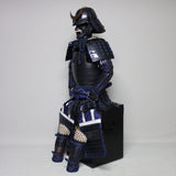 【O-065】Dark Navy Blue Thread Laced Black Barrel Side Two-Piece Cuirass Armor (Hand-Finished Matte Lacquer)：濃紺糸威黒桶側二枚胴具足（手時代塗）