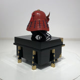 【O-062-K】Dark blue thread laced black barrel shoulder guards two-piece cuirass armor with period lacquer finish (helmet only)：濃紺糸威赤桶側二枚胴具足（時代塗）（兜のみ）