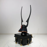 【O-029-K】Deep navy blue thread laced gold karakusa two-piece cuirass armor (helmet only)：濃紺糸威金唐二枚胴具足（兜のみ）