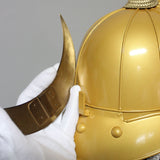 【O-073-K】White thread laced gold-lacquered barrel shoulder guards two-piece cuirass armor (helmet only)：白糸威金塗桶側二枚胴具足（兜のみ）
