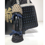 【O-051】Dark blue thread laced black matte riveted two-piece cuirass armor with peach-shaped helmet：紺糸威黒艶消鋲綴二枚胴具足（桃形兜）