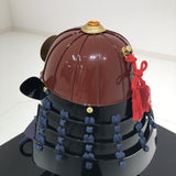 【O-059-K】Deep navy blue thread laced brown barrel shoulder guards two-piece cuirass armor (helmet only)：濃紺糸威茶桶側二枚胴具足（兜のみ）