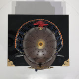 【O-045-K】Deep navy blue thread laced rusted iron riveted two-piece cuirass armor (helmet only)：紺糸威鉄錆鋲綴二枚胴具足（兜のみ）